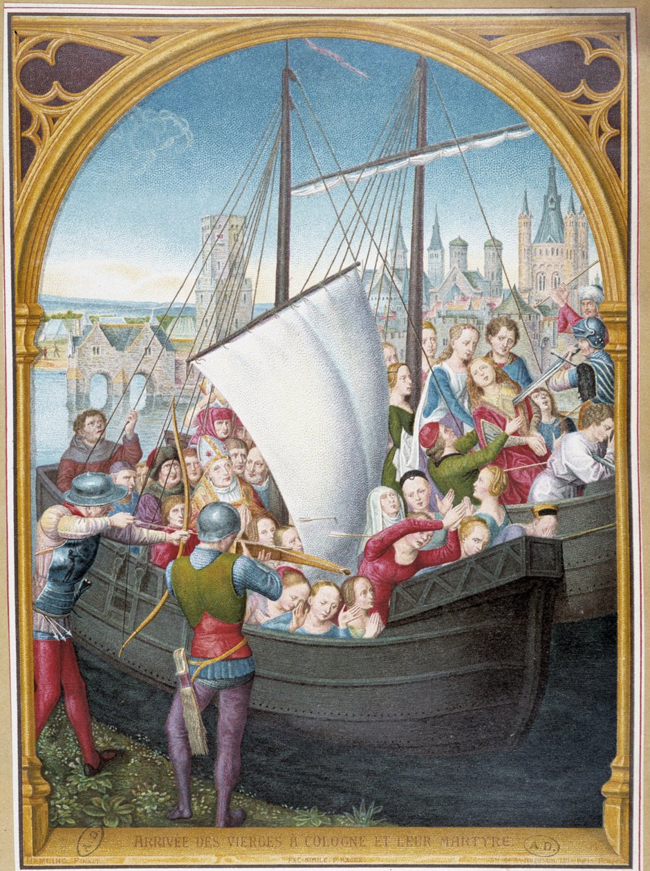 A szüzek partraszállása Kölnben és mártíromságuk, ap. Szent Orsolya sakkja, Bruges, Memling alkotó: Hans (after) Memling
