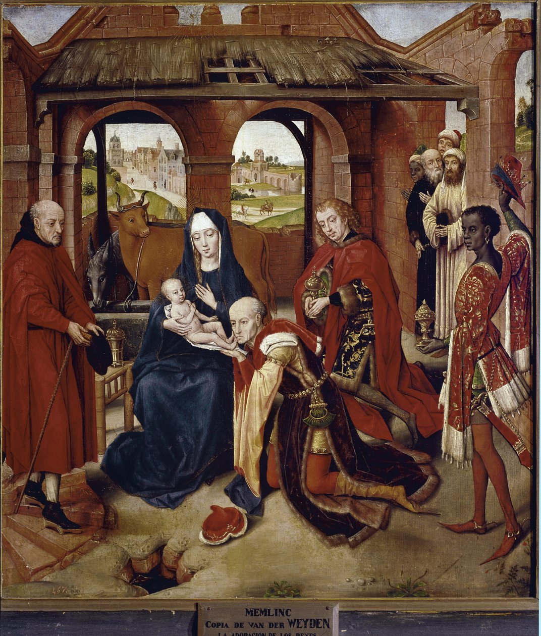 A Mágusok imádása, a Looi poliptichon központi táblája (olaj, fa alkotó: Hans (attr.to) Memling