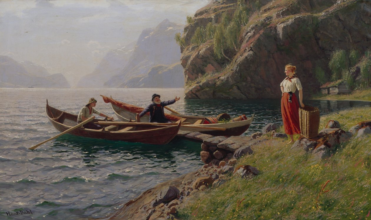 Mindennapi élet a fjordokban (olaj, vászon) alkotó: Hans Andreas Dahl