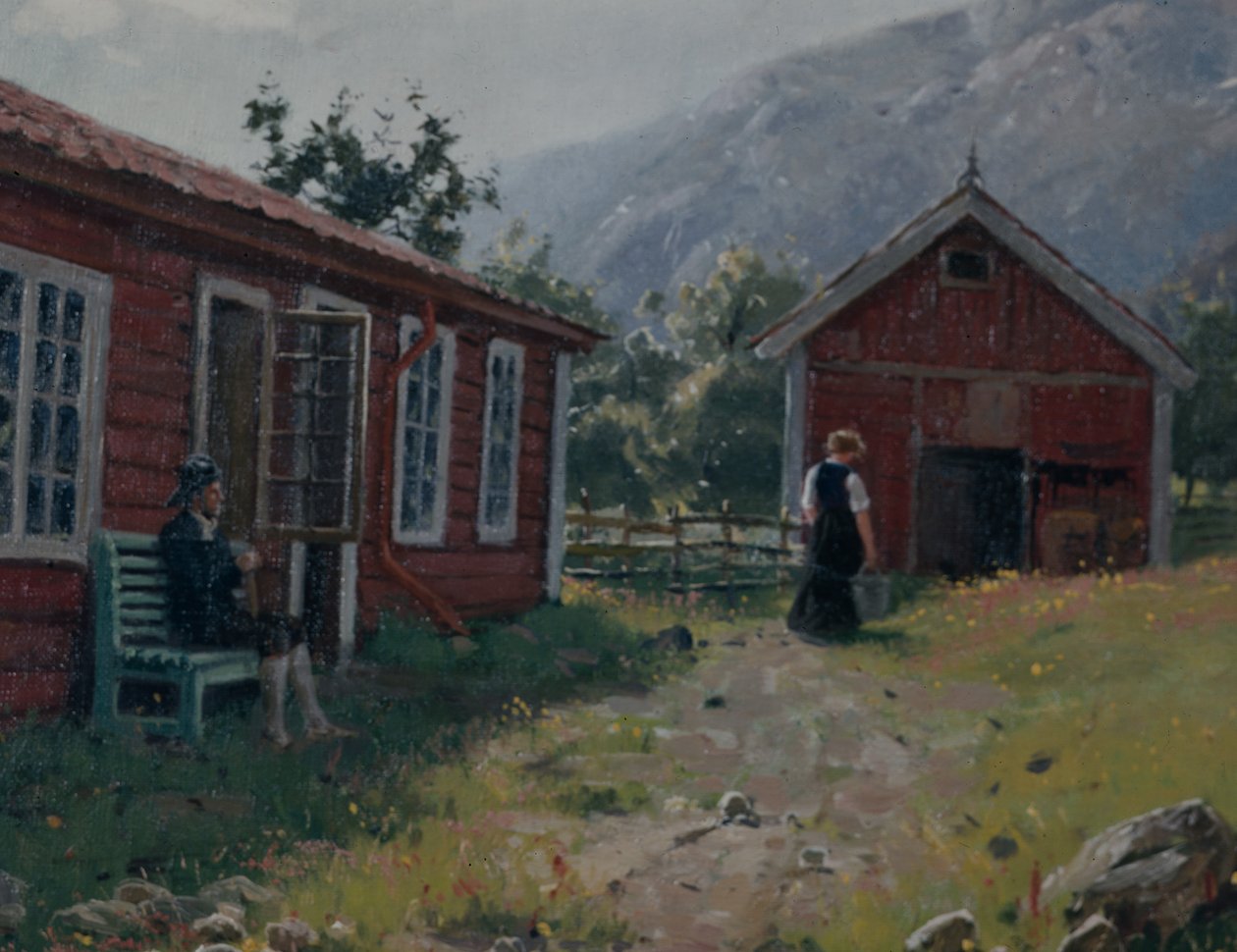Farmyard, Nyugat-Norvégia (olaj, vászon) alkotó: Hans Andreas Dahl