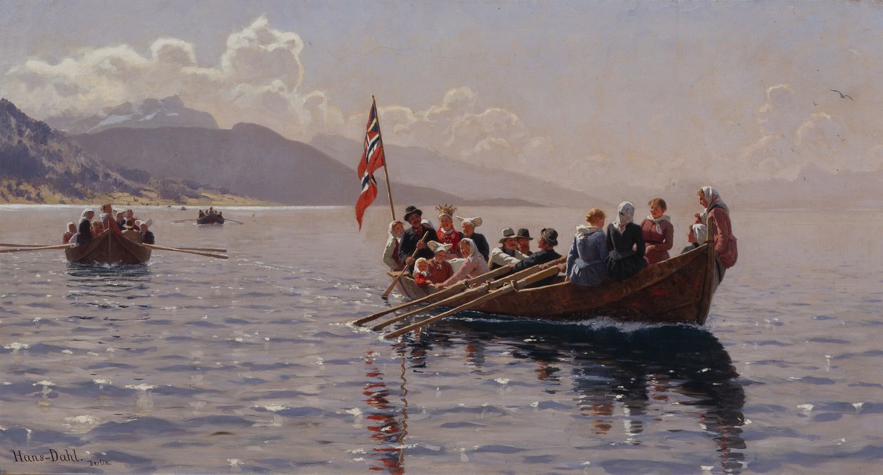 Esküvői menet a Sognefjordban (olaj, vászon) alkotó: Hans Andreas Dahl
