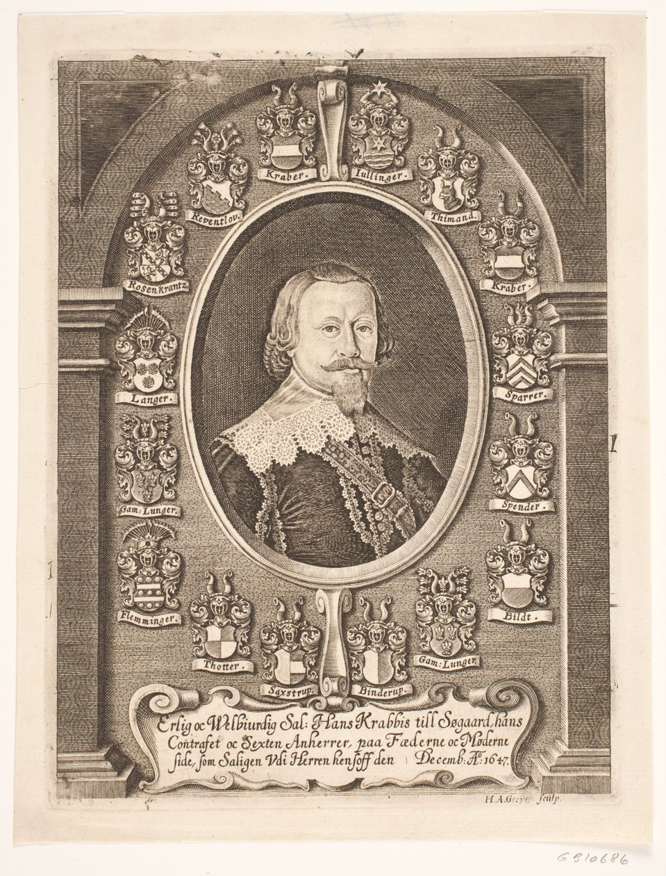 Hans Krabbe Søgårdba. Egy temetési prédikációból 1648 alkotó: Hans Andreas Greys