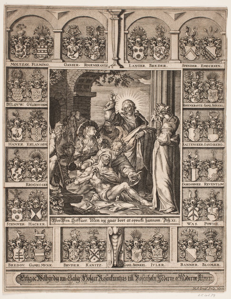 Lázár feltámasztása. Holger Rosenkrantz pajzsai veszik körül alkotó: Hans Andreas Greys