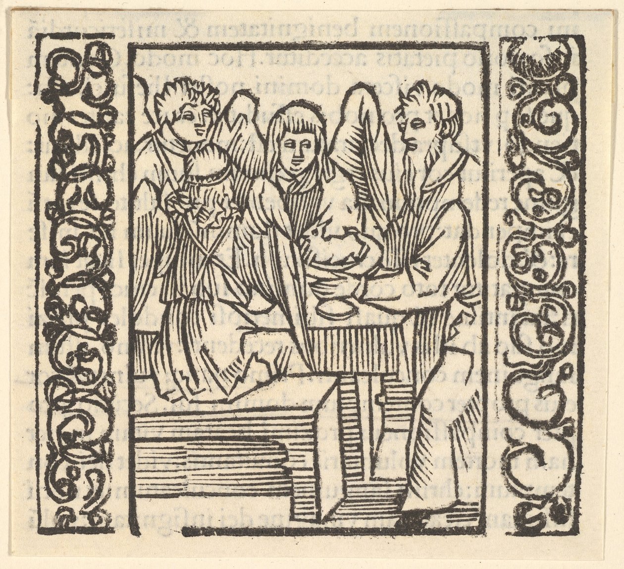 Angyalok szolgáltak egy asztalnál, illusztráció a Speculum Passionisból, 1507, 1507. alkotó: Hans Baldung
