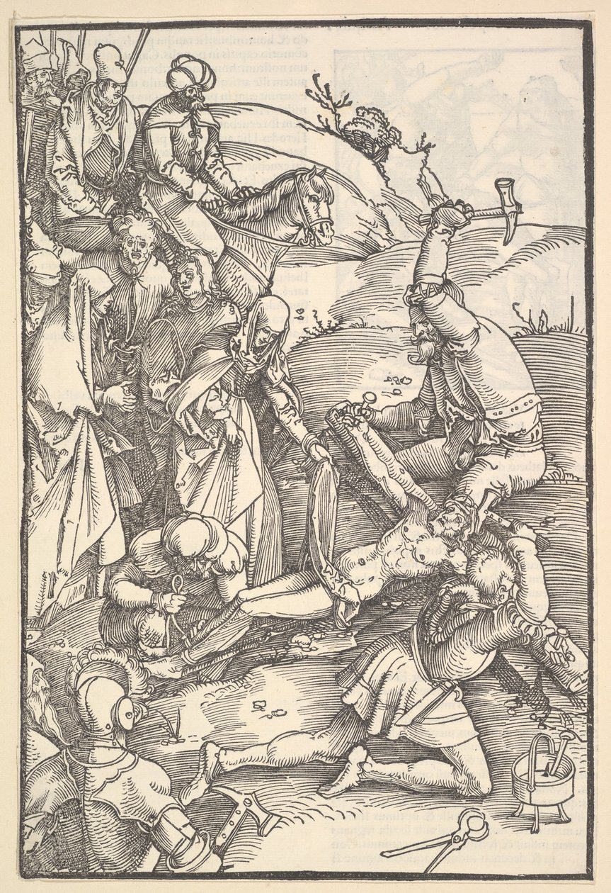 A keresztre szegezett Krisztus, verso: Christ Nailed to the Cross, a Speculum Passionis Dom...-ból, 1507. alkotó: Hans Baldung