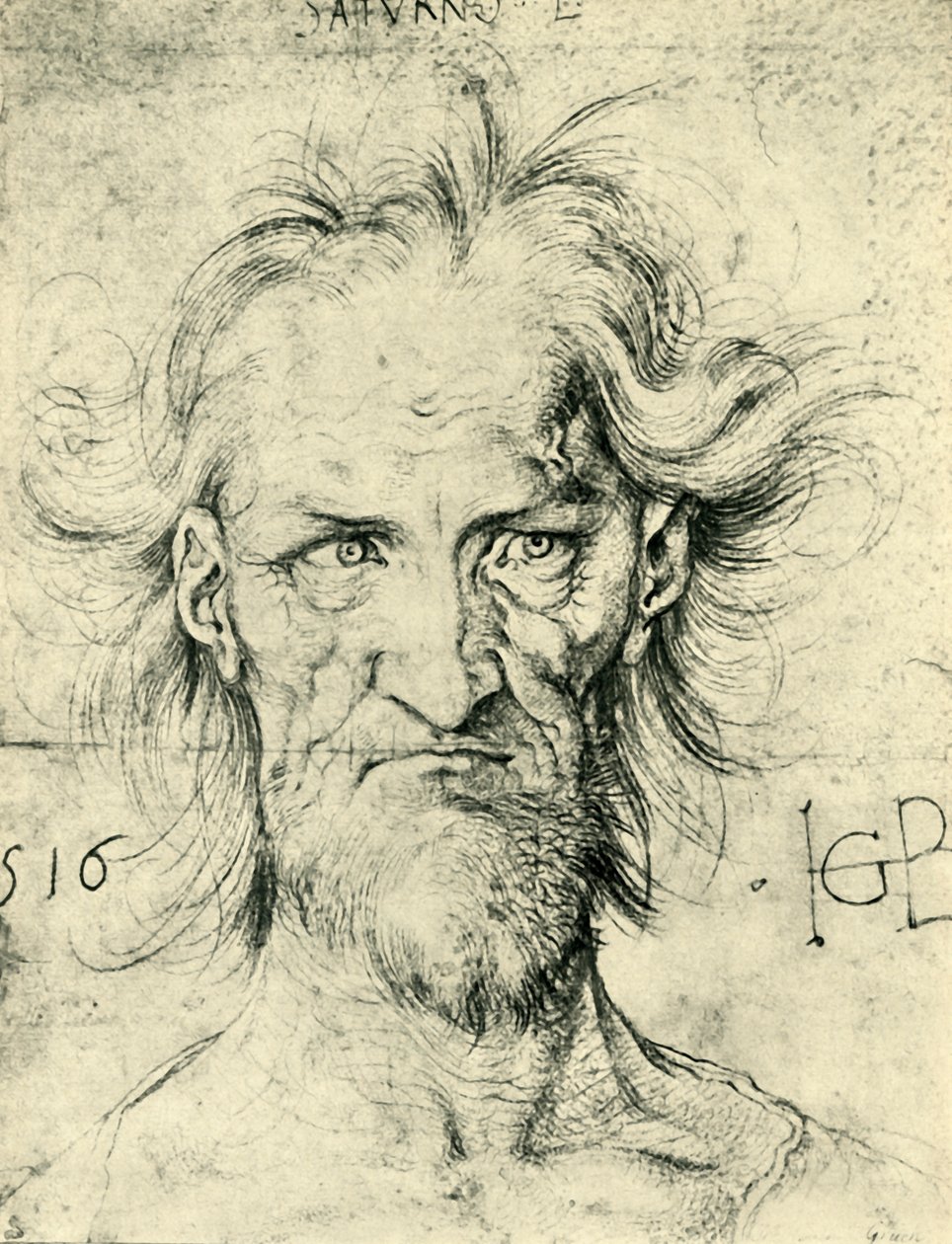 A Szaturnusz szakállas öregember feje, 1516, 1943. alkotó: Hans Baldung