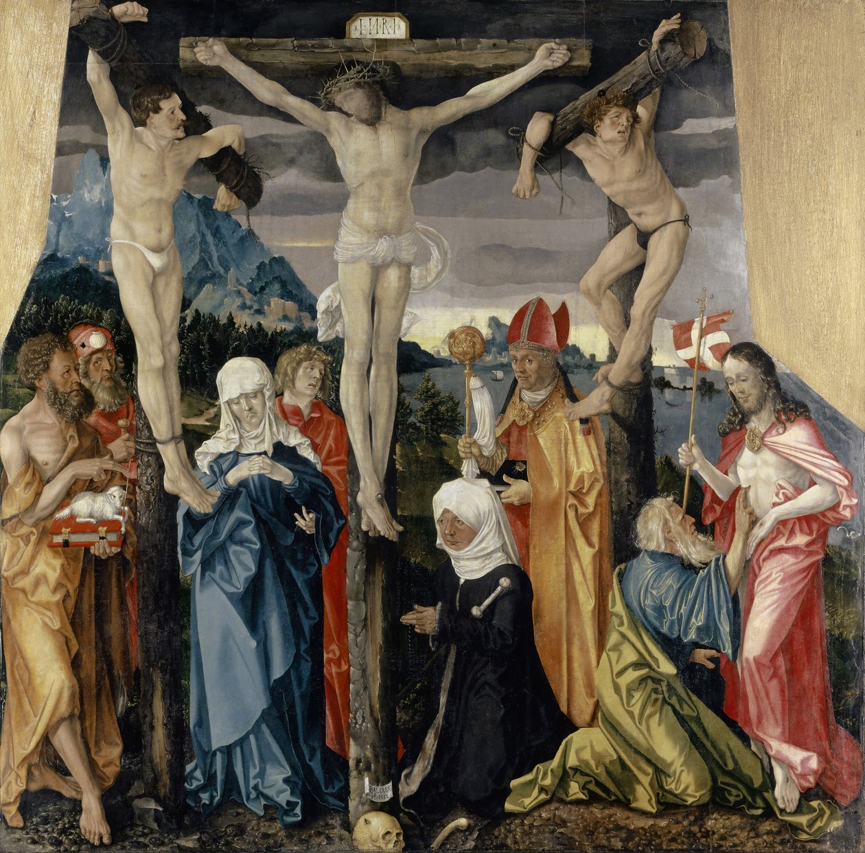 Megfeszített Krisztus a tolvajokkal, szentekkel és női adományozóval, 1512 alkotó: Hans Baldung Grien