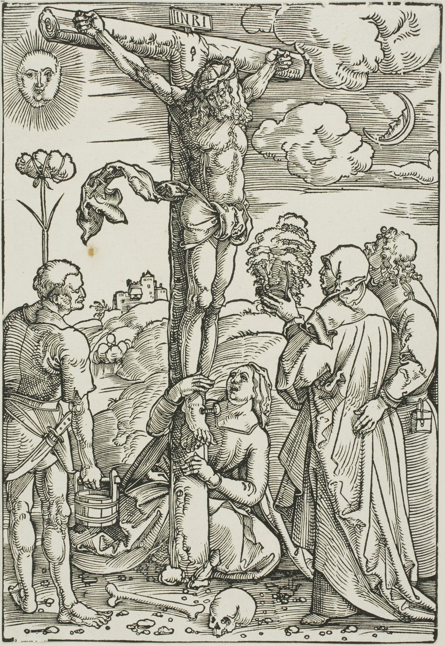 Krisztus a kereszten Máriával, Jánossal, Magdalénával és Istvánnal. alkotó: Hans Baldung Grien
