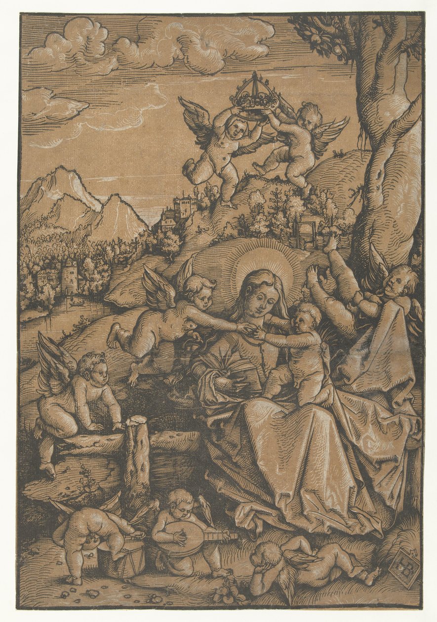 Mária gyermekével nyolc angyallal egy tájban alkotó: Hans Baldung Grien