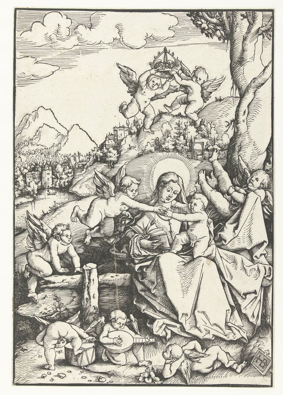 Mária és gyermek nyolc angyallal egy tájban alkotó: Hans Baldung Grien