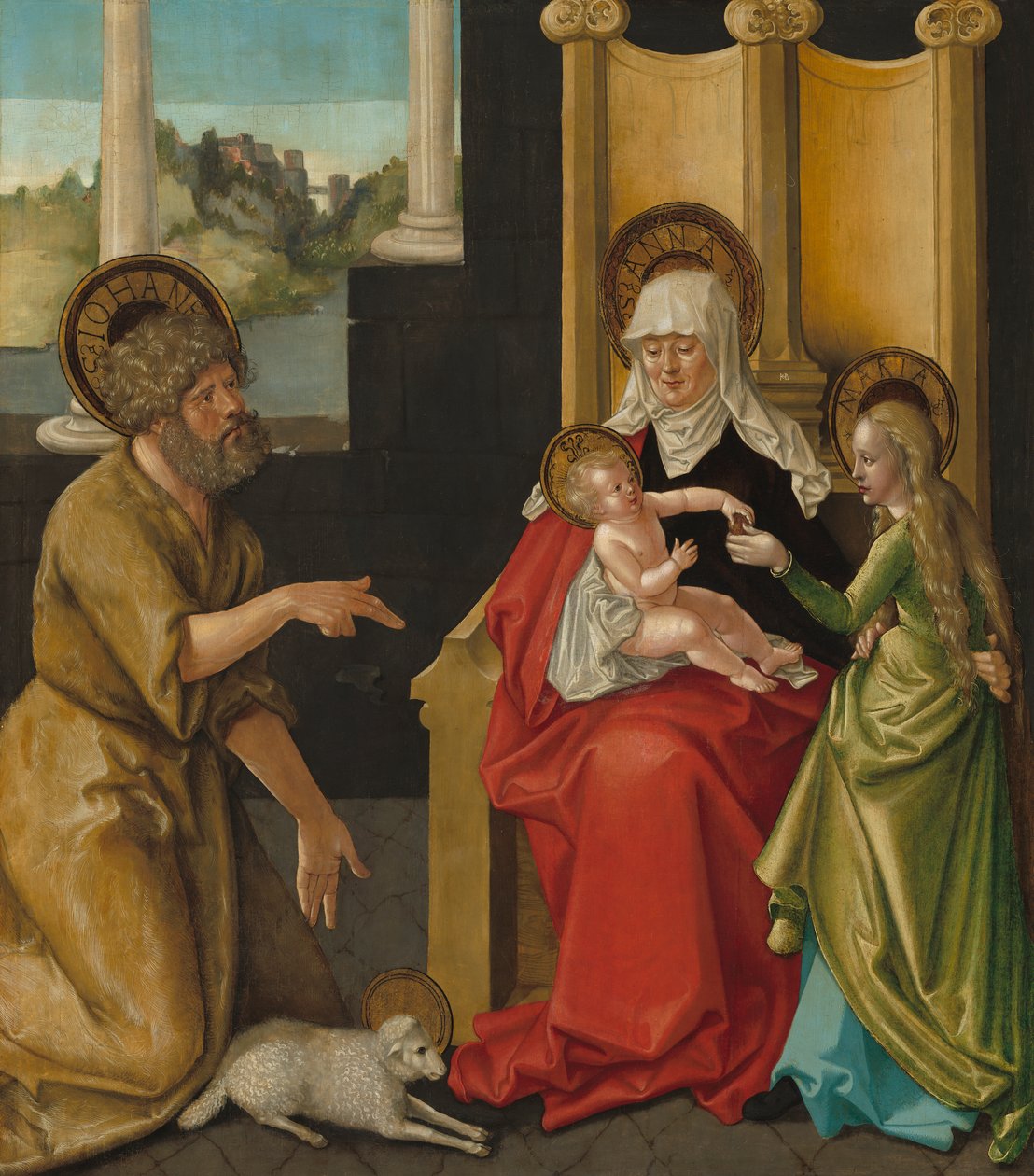 Szent Anna a Gyermek Krisztussal, a Szűzanyával és Keresztelő Szent Jánossal, 1511 körül (a panelről átvitt olaj farostlemezre) alkotó: Hans Baldung Grien