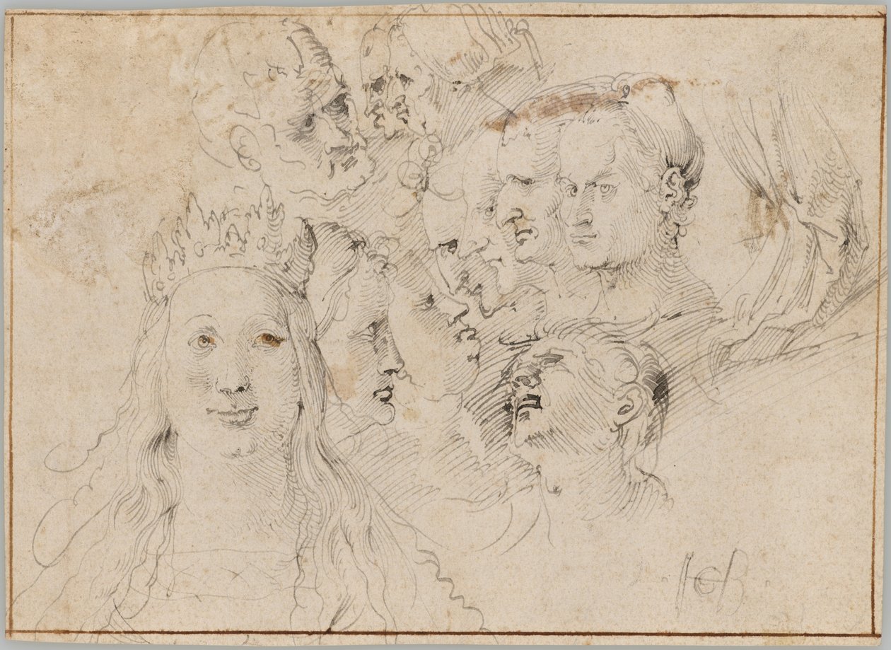 Fejtanulmányok (előlap); Férfialak-tanulmányok (hátlap) alkotó: Hans Baldung Grien