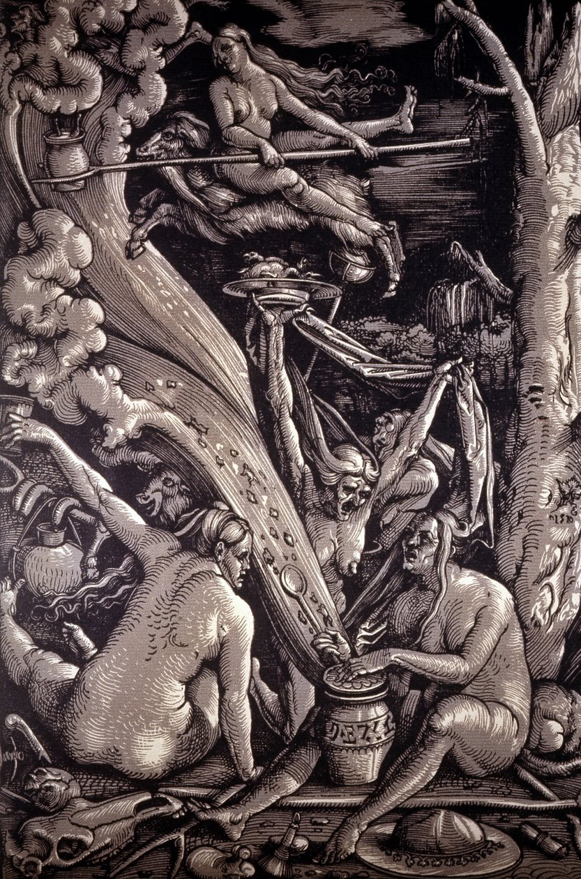 A boszorkányok szombatja, Hans Baldung Green német festő, metsző és karikaturista metszete (1484-1545). alkotó: Hans Baldung Grien