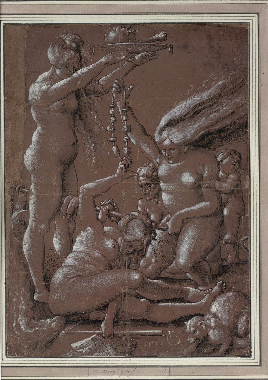 A boszorkányok szombatja (Hans Baldung után) par Graf, Urs (kb. 1485-1527/28). Toll, ecset, tinta, fehér színű papíron, mérete: 29,5x21,7 alkotó: Hans Baldung Grien