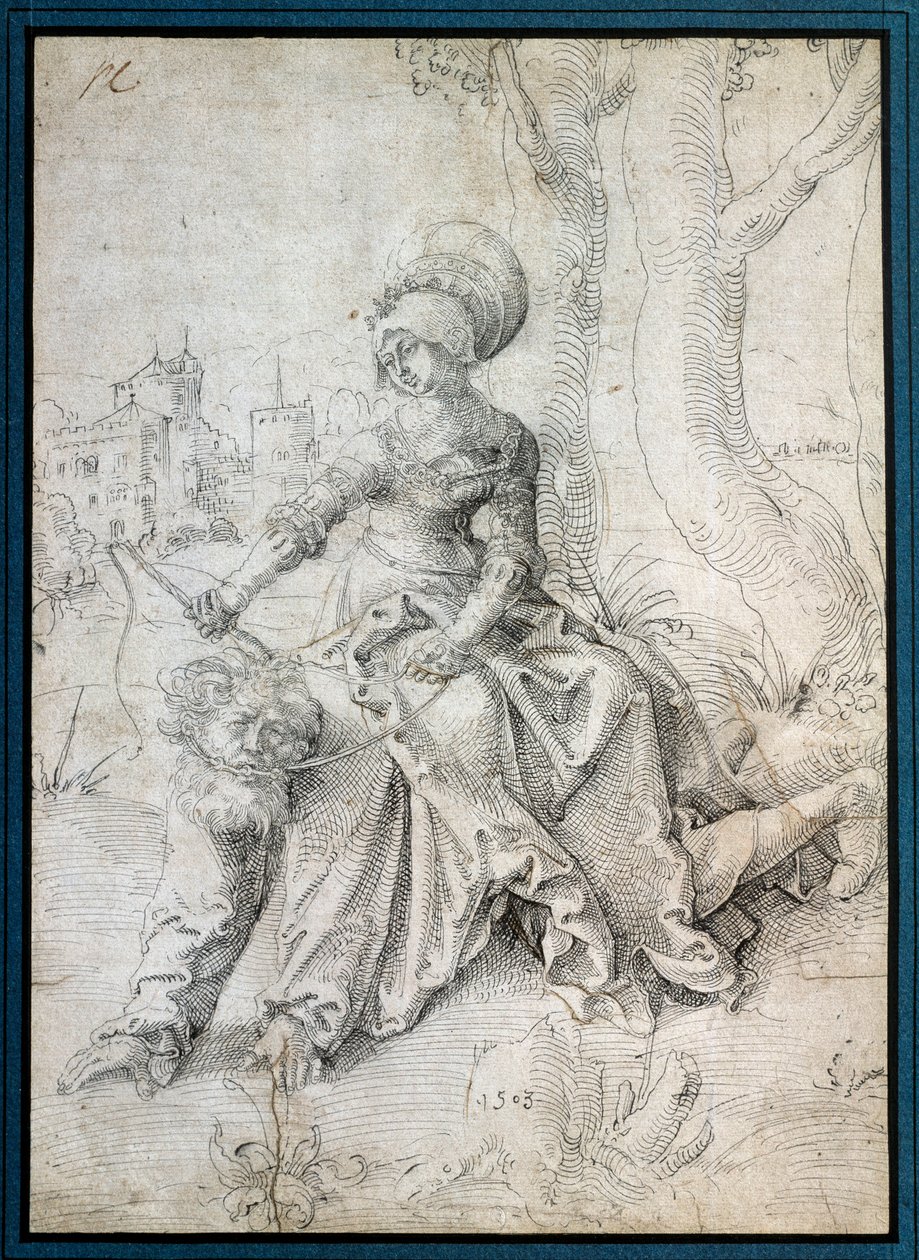 A férfit lovagló nő: Phyllis Arisztotelész hátán ül, aki négykézláb jár. Grien Hans Baldung (1484-1545) rajza Ec. Összes. alkotó: Hans Baldung Grien