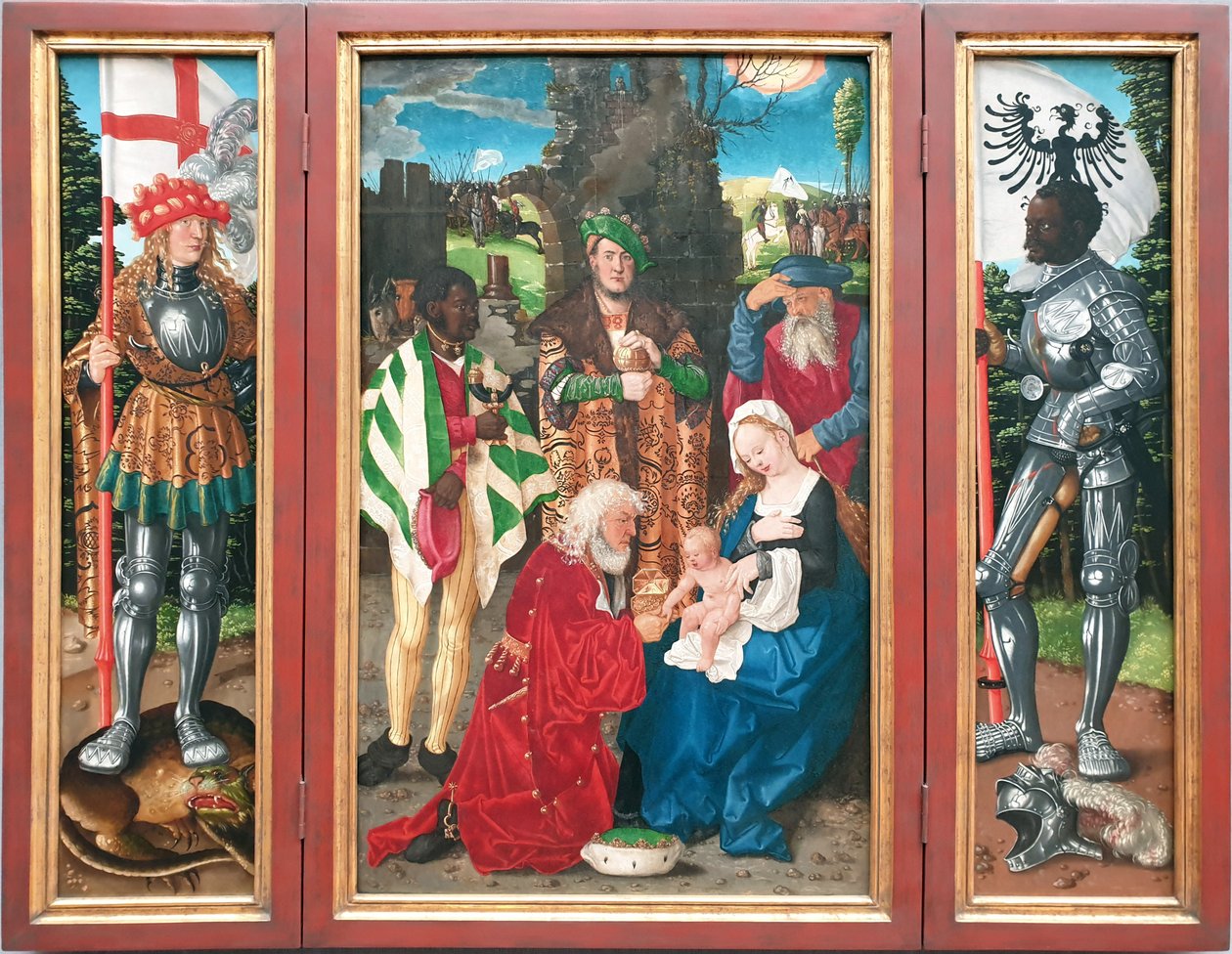 Három király oltárkép
Balra: Szent György
Középen: A királyok imádása

Jobbra: Szent Mauritius alkotó: Hans Baldung Grien
