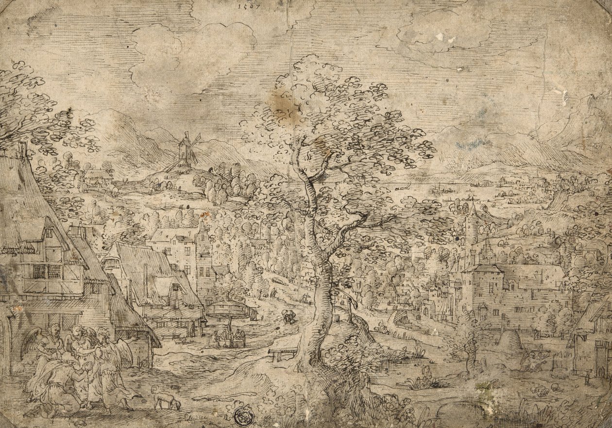Táj Ábrahámmal és angyalokkal, 1567 alkotó: Hans Bol