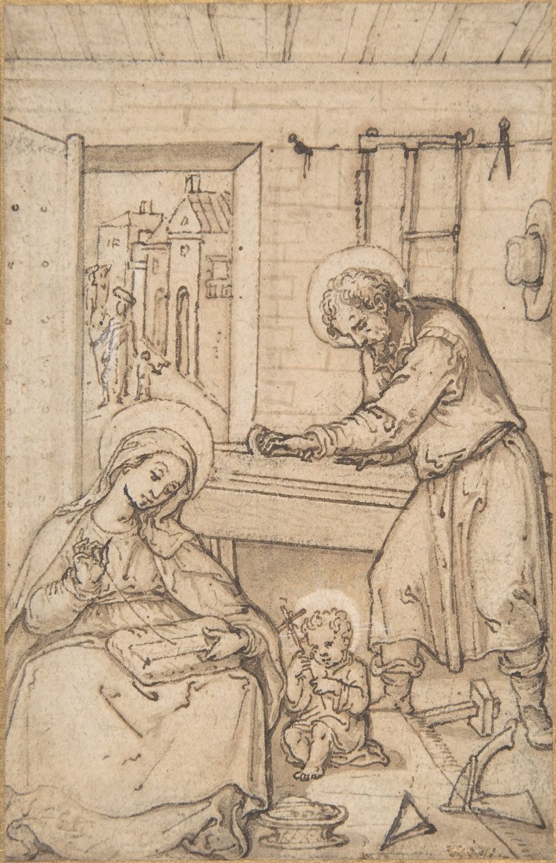 Krisztus gyermekkora, az asztalosműhelyben, 1534-93. alkotó: Hans Bol.