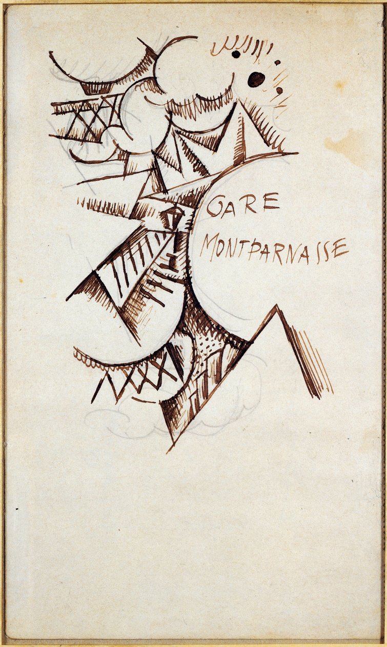 Gare Montparnasse rajz kínai tussal és ceruzával Hans Bolz (1885-1918) 1912 Magángyűjtemény alkotó: Hans Bolz