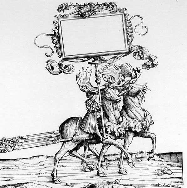 Szarvaspár hintót vezető Maximilians diadalmenetéből, 1516-1818 alkotó: Hans Burgkmair