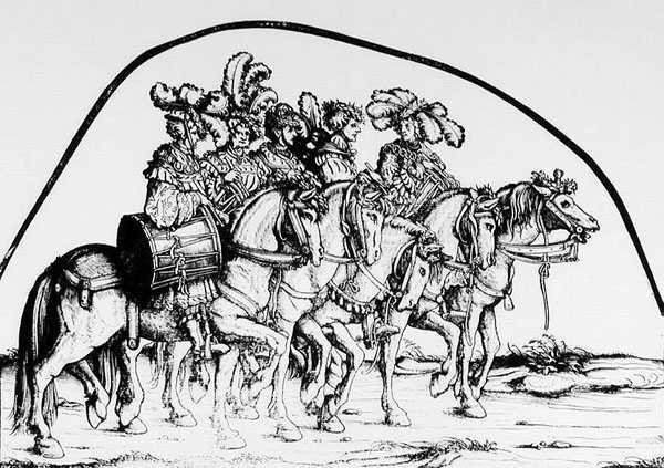 Egy csapat dobos, a Maximilians diadalmenetből, 1516-18 alkotó: Hans Burgkmair