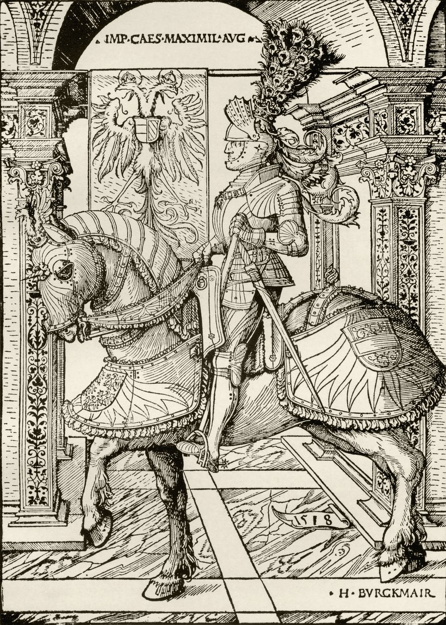 Habsburg I. Maximilian, Alfred Whitman „A nyomatgyűjtő kézikönyvéből”, George Bell und Sons, 1901 alkotó: Hans Burgkmair