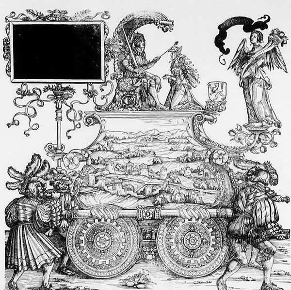 Jelenet Maximilian diadalmenetéből, 1516-18 körül (fametszet) (fekete-fehér fotó) alkotó: Hans Burgkmair