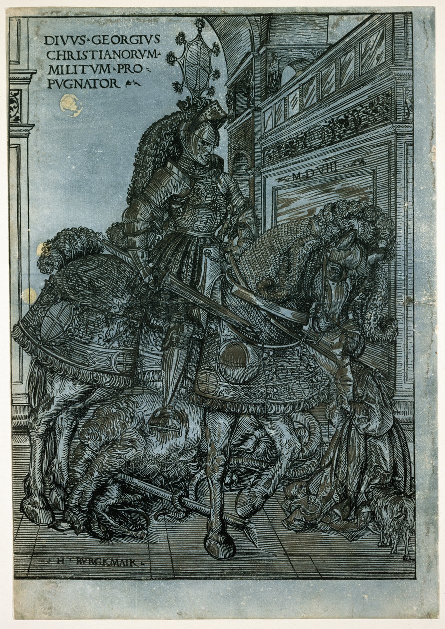 Szent György lóháton, 1508 (chiaroscuro fametszet) alkotó: Hans Burgkmair