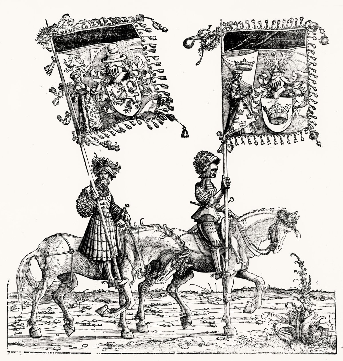 Két lovas lovag, Maximilians diadalmenetéből, 1516-1818 alkotó: Hans Burgkmair
