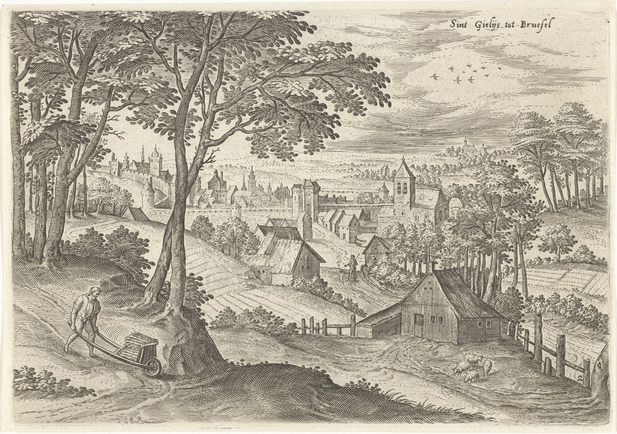 Kilátás a Saint Gilles-re Sint Gielijs Brüsszelbe (cím a tárgyon) Arcok Brüsszel környékéről (sorozat címe) alkotó: Hans Collaert (I)