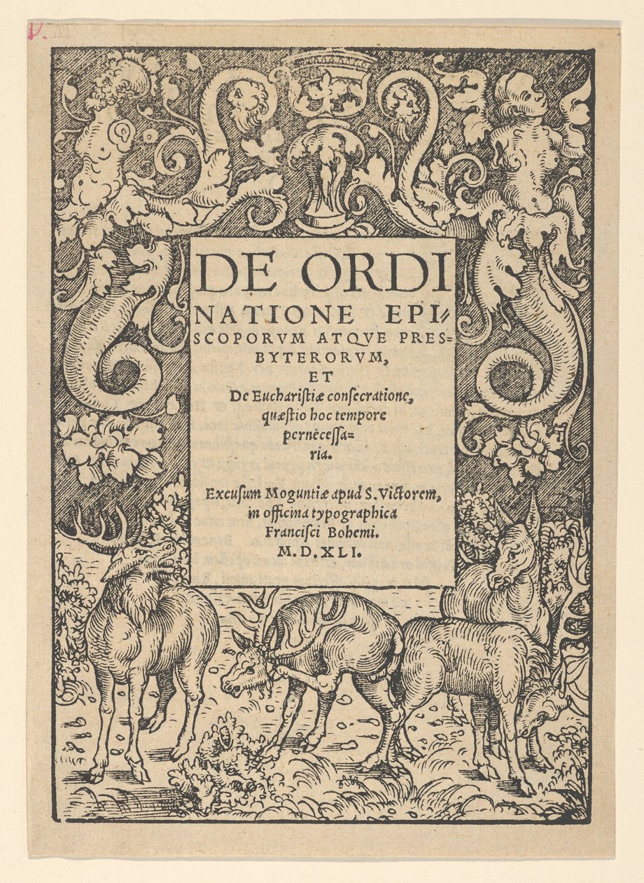 Címszegély, három szarvas és egy hind, 16. század eleje. alkotó: Hans Cranach