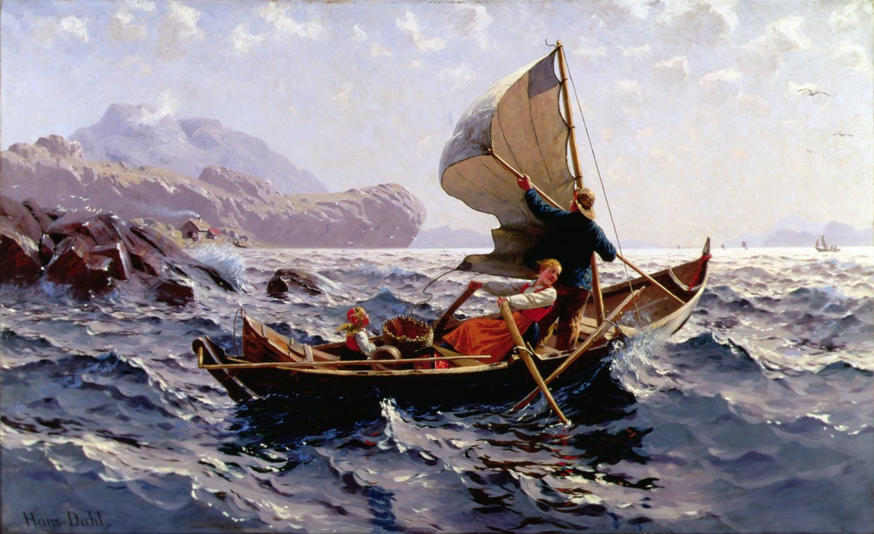 Norvég halászhajó, Bergen közelében (olaj, vászon) alkotó: Hans Dahl