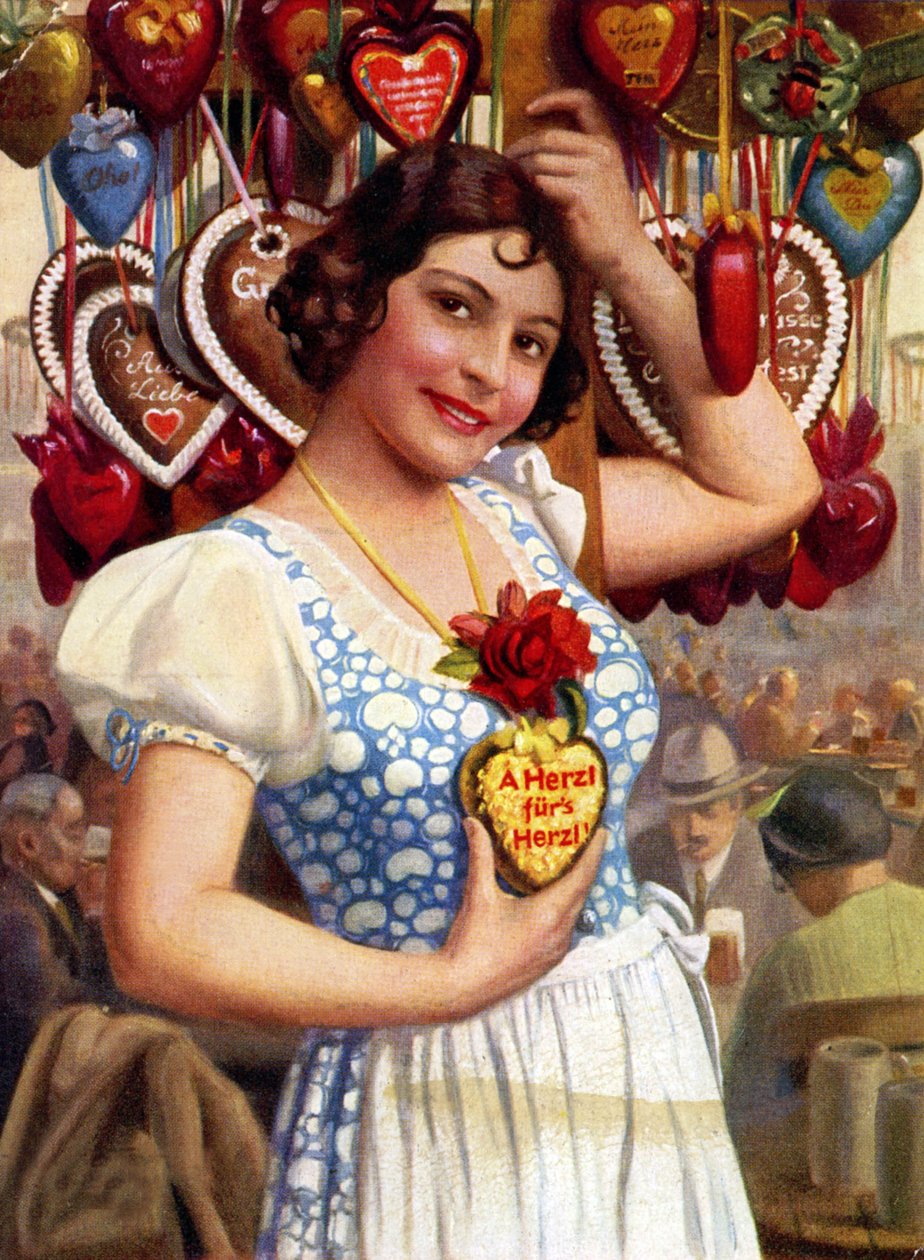 Lány és mézeskalács: emlék az Oktoberfestről alkotó: Hans Hassenteufel