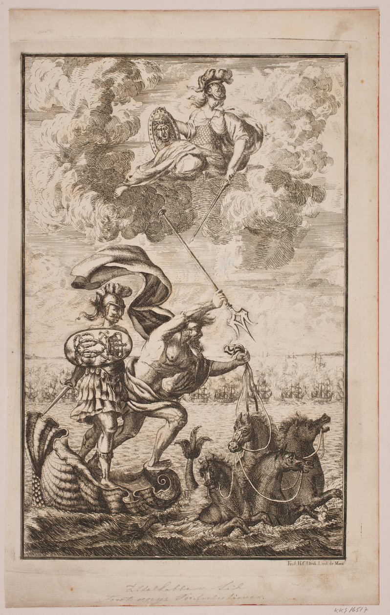 A tenger felett rohanó Neptunusz. Fontenay címlapja, "Söe-Evolution"; Koppenhága 1743 alkotó: Hans Henrich Christian Ulrich
