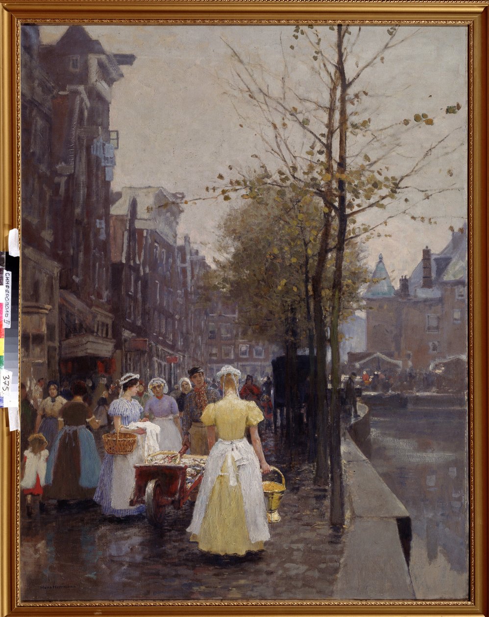 ""Október reggel Amszterdam utcáin"" (An October Morning in Amsterdam) A szolgák az utcákon szorgoskodnak. Hans Hermann (1813-1890) festménye 19. századi Regionális Művészeti Múzeum, Szimferopol, Ukrajna alkotó: Hans Hermann