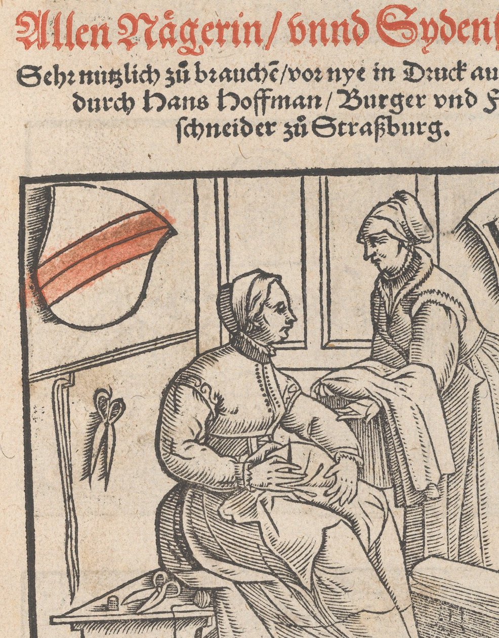 Új modellkönyv minden Nägerin és Sydenstickern címlaphoz, 1r, 1556. alkotó: Hans Hoffman