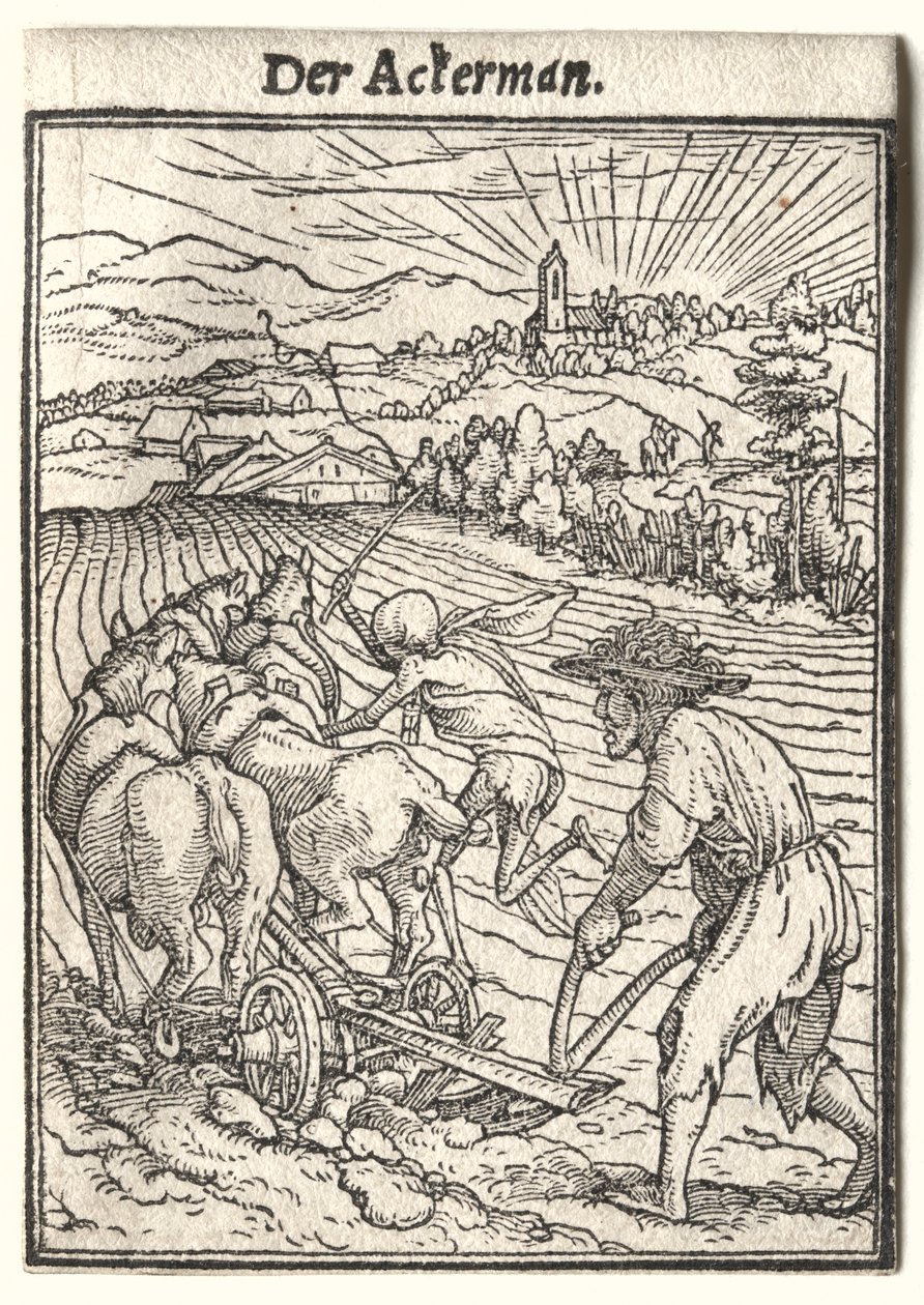 Haláltánc: A szántó. alkotó: Hans Holbein