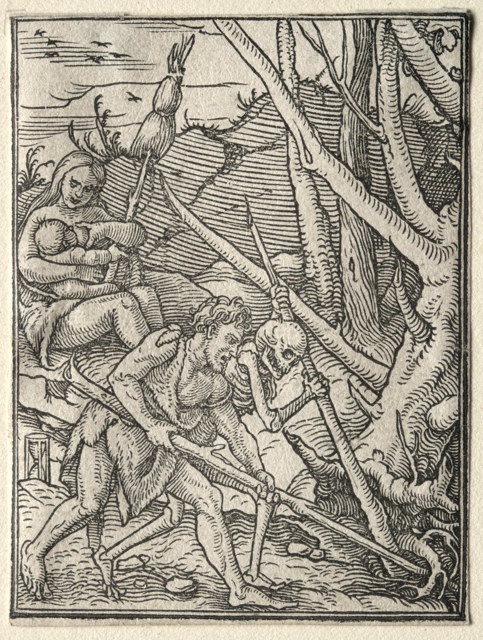 A haláltánc: Ádám a Földet művelve alkotó: Hans Holbein