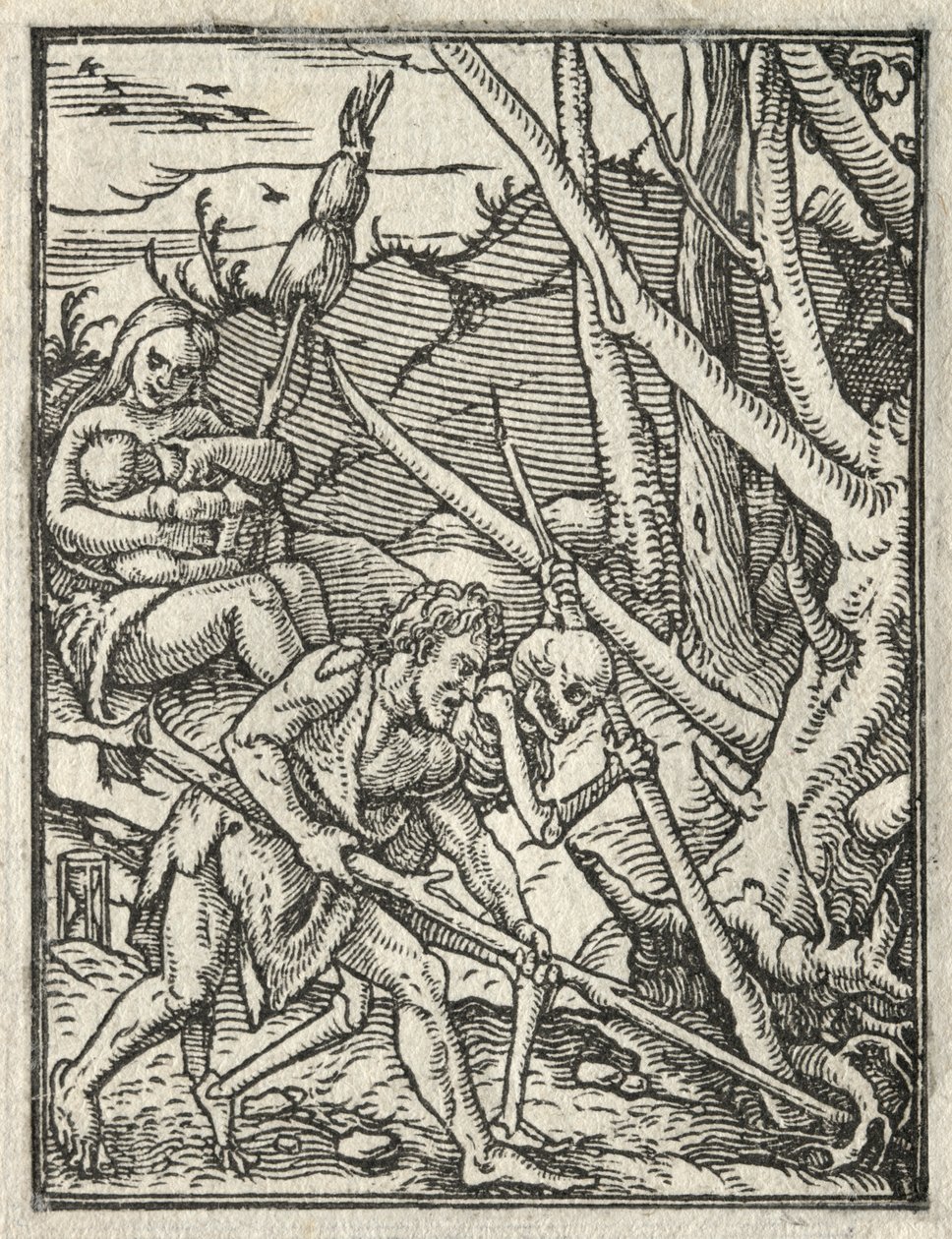 A haláltánc: Kiűzetés a Paradicsomból; Ádám műveli a földet alkotó: Hans Holbein