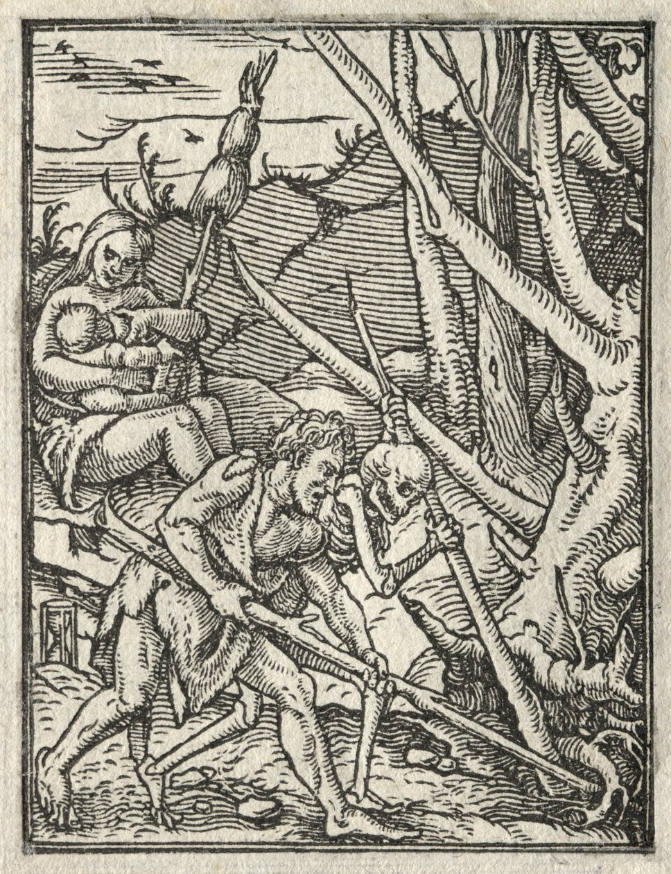 A haláltánc: Kiűzetés a Paradicsomból, Ádám műveli a földet. alkotó: Hans Holbein