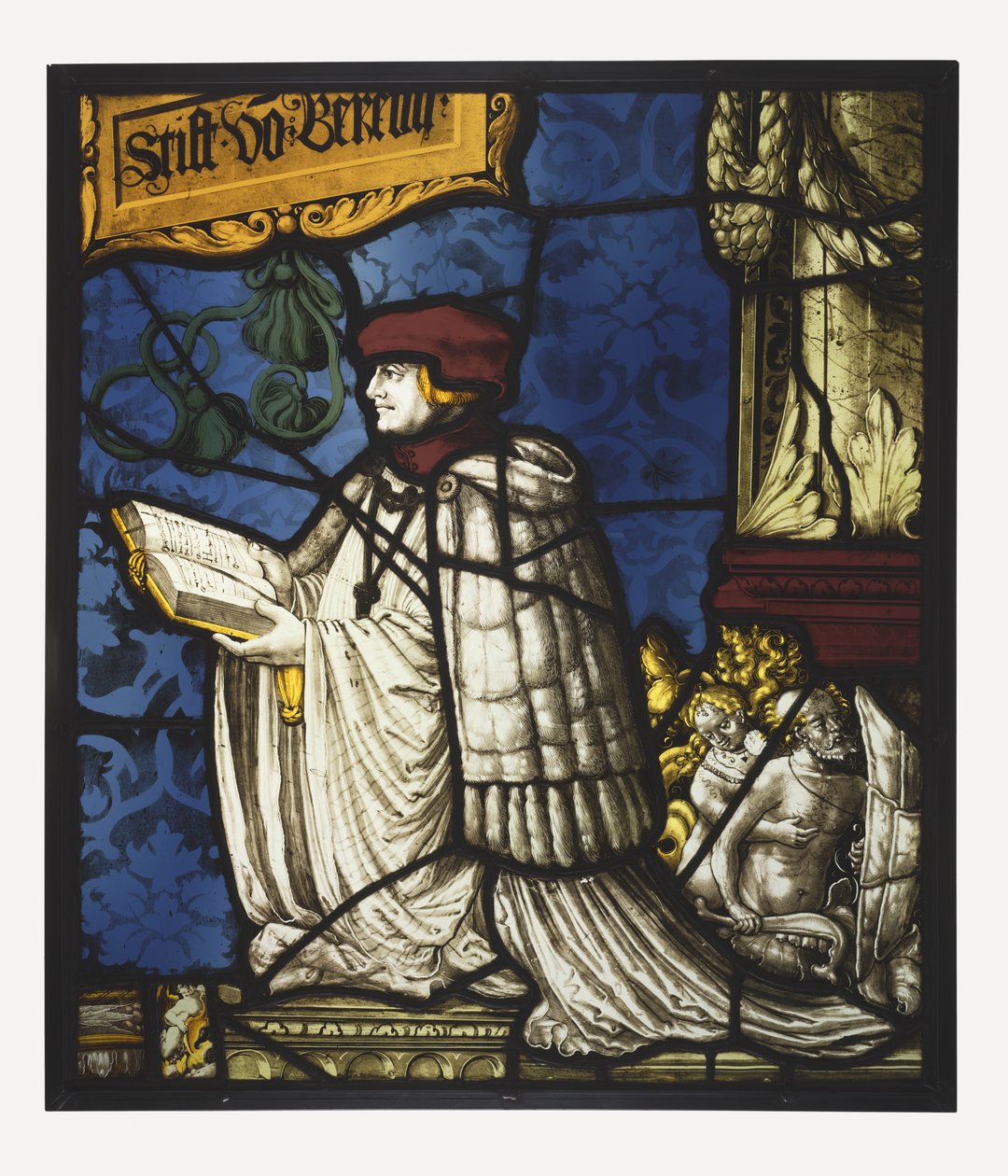 Egy premontrei kánon; 1520 körül (cserépfém és színtelen üveg, oxidfesték és ezüstfesték; ólom jött). alkotó: Hans Holbein der Jüngere