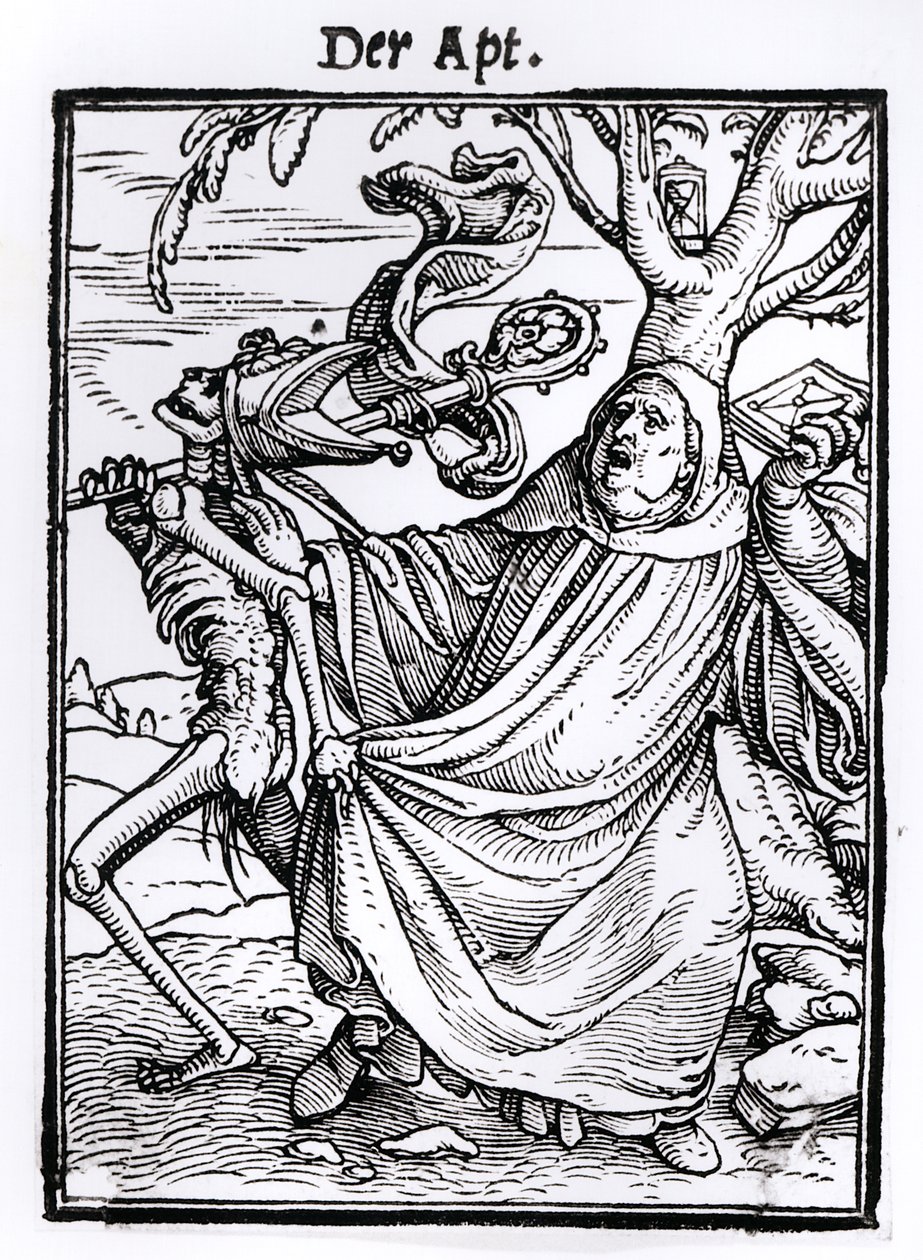 A Halál és az apát a "Haláltánc"-ból, Hans Lutzelburger metszete, 1538 körül alkotó: Hans Holbein der Jüngere
