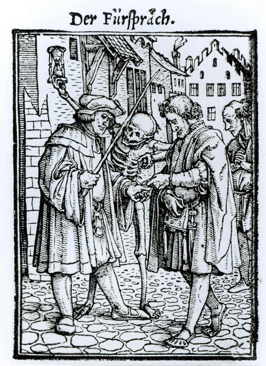 A halál és az ügyvéd, a "Haláltánc"-ból, Hans Lutzelburger metszete, 1538 körül. alkotó: Hans Holbein der Jüngere