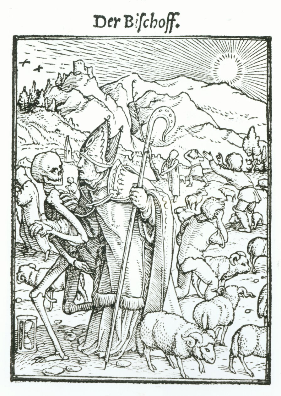 Halál és a püspök, a "Haláltánc"-ból, Hans Lutzelburger metszete, 1538 körül alkotó: Hans Holbein der Jüngere