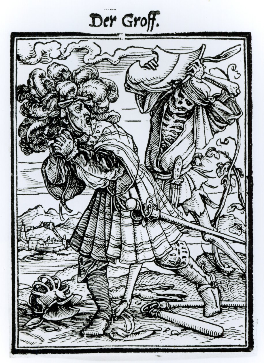 Halál és a gróf, a "Haláltánc"-ból, Hans Lutzelburger metszete, 1538 körül alkotó: Hans Holbein der Jüngere