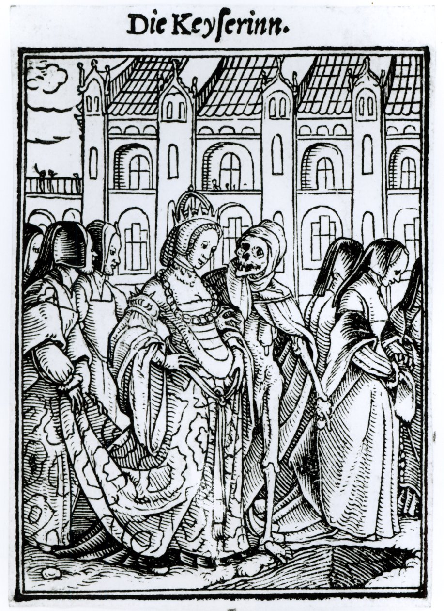 A halál és a császárné, a "Haláltánc"-ból, metszet: Hans Lutzelburger, 1538 körül. alkotó: Hans Holbein der Jüngere