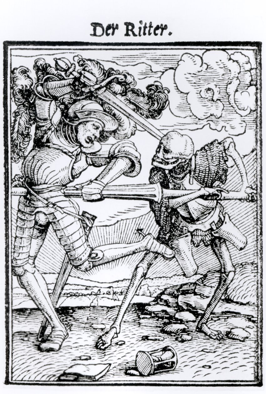 Halál és a lovag, a "Haláltánc"-ból, Hans Lutzelburger metszete, 1538 körül alkotó: Hans Holbein der Jüngere