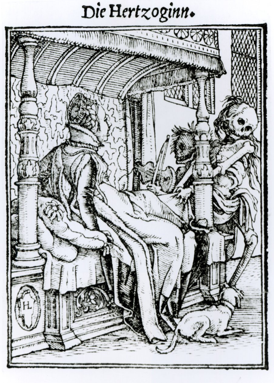 Halál és a hölgy, a "Haláltánc"-ból, Hans Lutzelburger metszete, 1538 körül alkotó: Hans Holbein der Jüngere