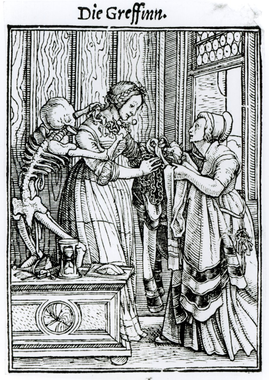 Halál és az úrnő, a "Haláltánc"-ból, Hans Lutzelburger metszete, 1538 körül alkotó: Hans Holbein der Jüngere