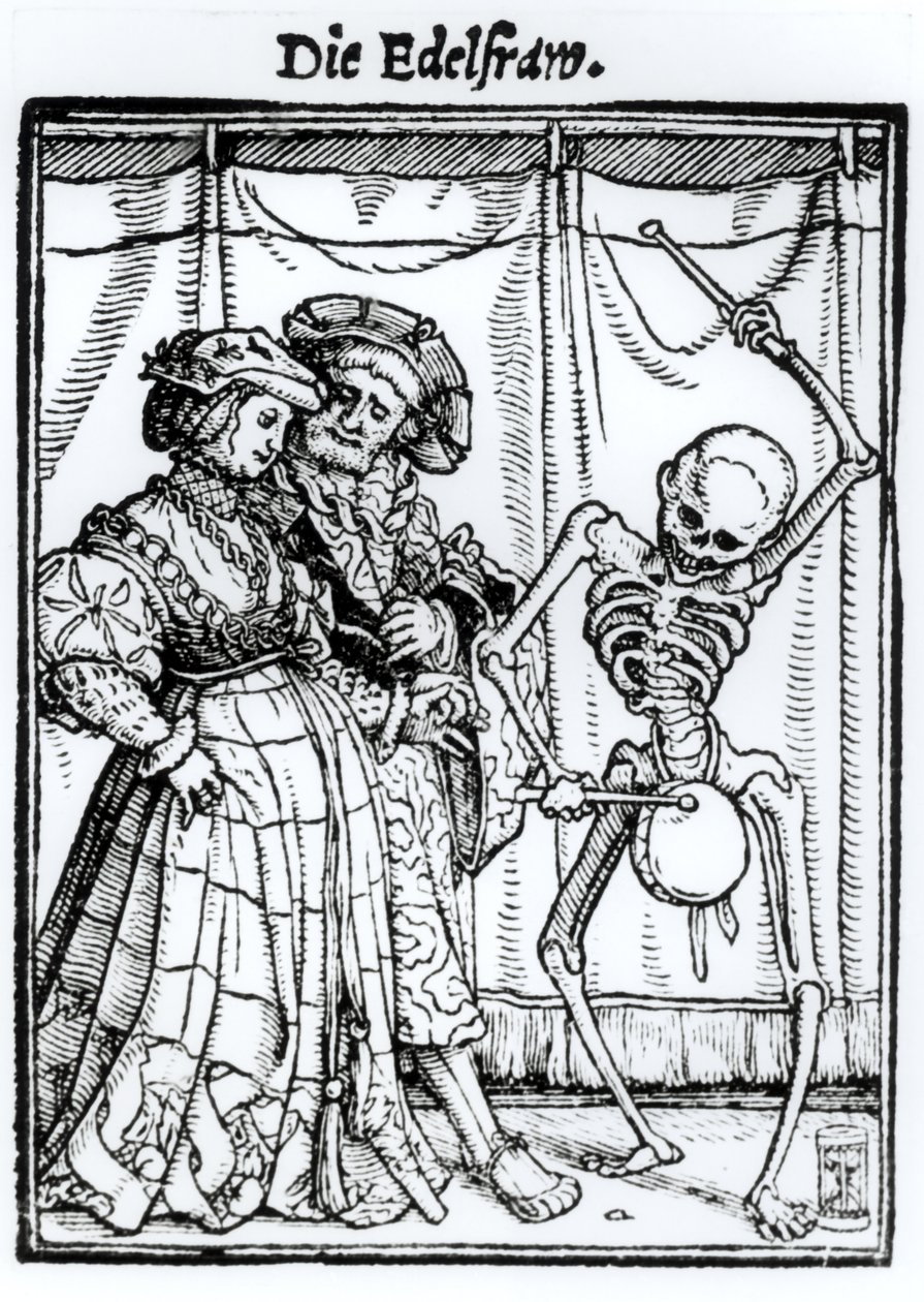 A Halál és a nemesasszony a „Haláltánc”-ból, Hans Lutzelburger metszete, 1538 körül alkotó: Hans Holbein der Jüngere